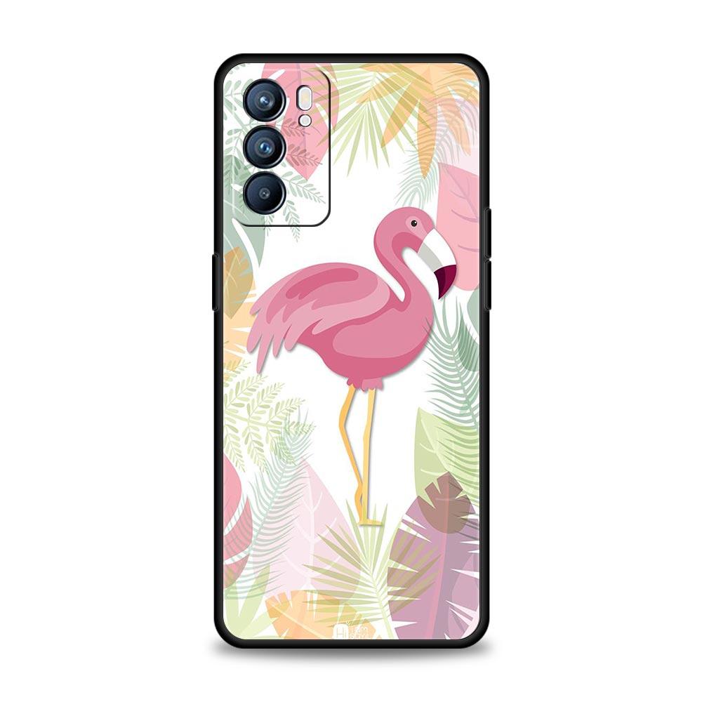 Милый Чехол для Телефона с Листьями Розовых Фламинго для Oppo Reno8 Reno7 Reno6 Pro A54 5G Find X6 X5 A53 A52 A9 A15 A95 A17 A16 A57 A31