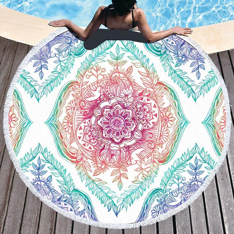 Microfiber Sand Free Quick Dry Hippie Boho Circle Bath Mandala Round Beach Towel with Fringes