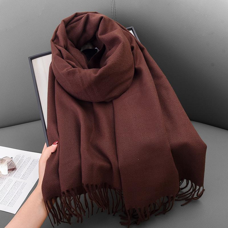 Шарф Зимний Женский Кашемировый Литературный и Художественный Утолщенный Теплый Двусторонний Однотонный Модный Атмосферный Шарф