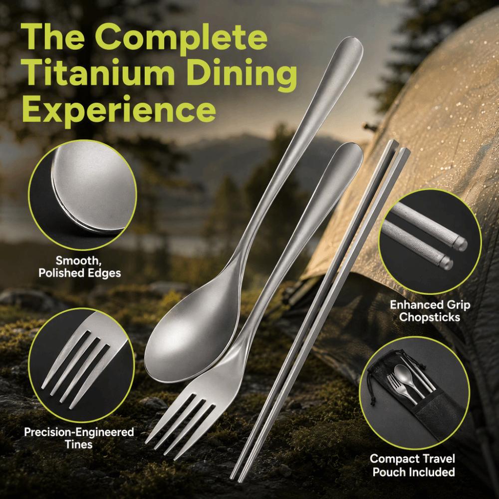 3 Piece Set Lightweight Titanium Flatware Durable Portable Tableware Set Outdoor Dining