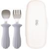 TGM Baby Clamshell Silicone Stainless Steel Self-directed Baby Food Spoon + Fork Set, Ash Blue, 1 Set