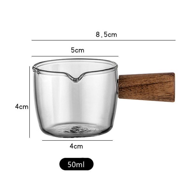 50ml Glass Measuring Cup DIY Wood Handle Glass Espresso Measuring Cup Milk Coffee Clear Jug Coffee Supplies Kitchen Measure Mug