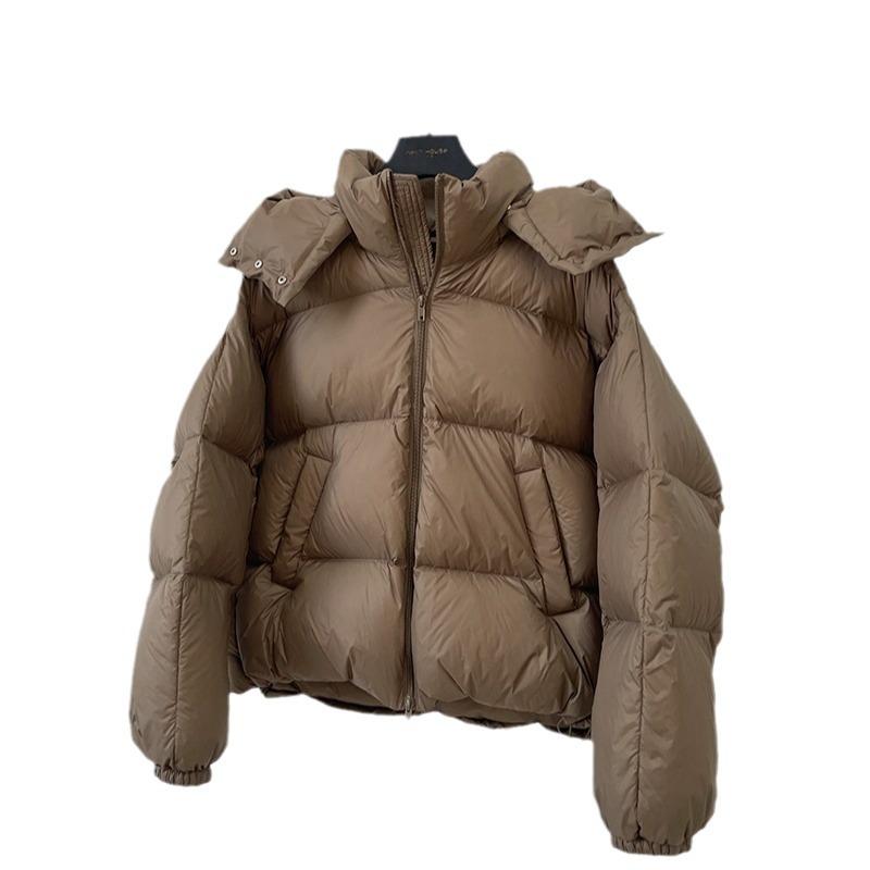 Down jacket without weight, winter new puff bread down jacket women's short hooded white duck down