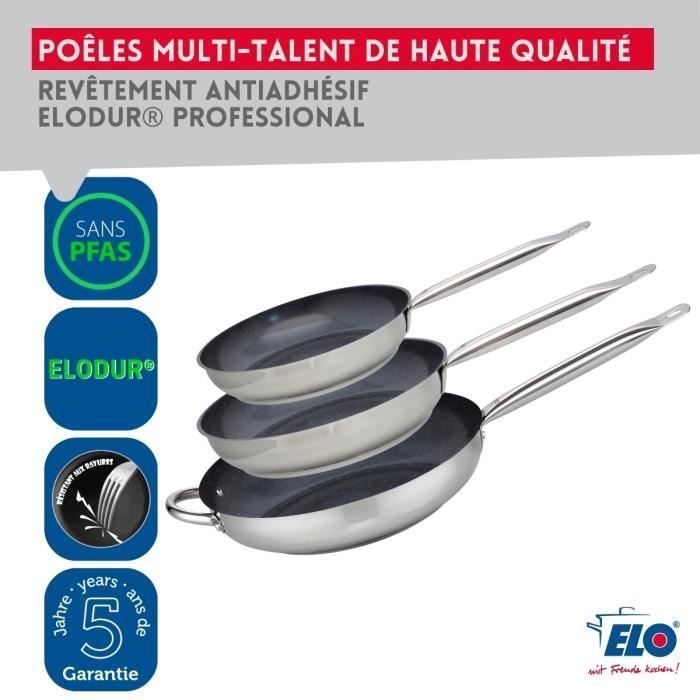 Set de 3 poêles à induction - ELO - Professional - Inox 18/10 ELODUR® - Ø 24-28 et 32 cm