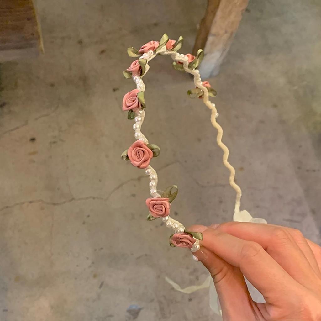 Детский бант для волос из жемчужного атласа с цветком, свадебный бант для девочки-цветочницы, цветочная лента для волос, милые модные аксессуары для волос