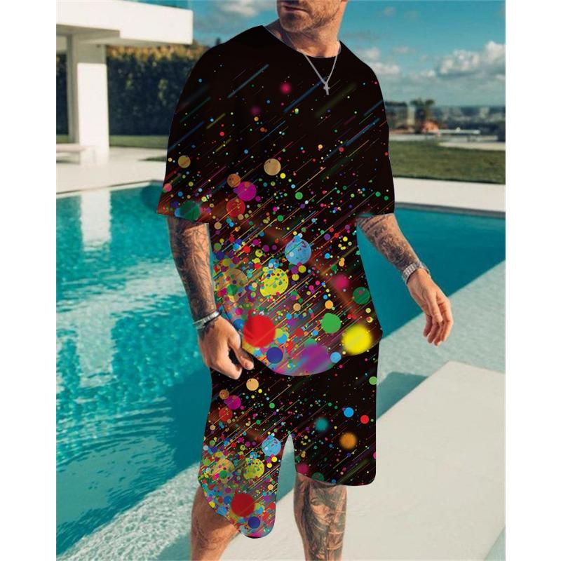 Летний цветной вихрь 3D принт футболки шорты комплекты мужские спортивные костюмы свободный короткий рукав футболка брюки комплект мужские костюмы одежда