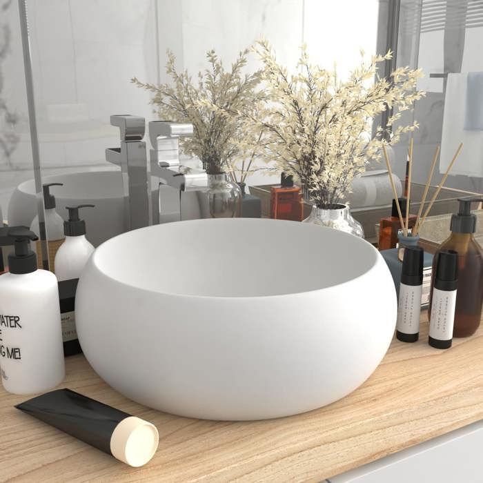 VidaXL Round Luxury Washbasin Countertop Toilet Washbasin Bathroom Kitchen Cloakroom Home Interior White 146998