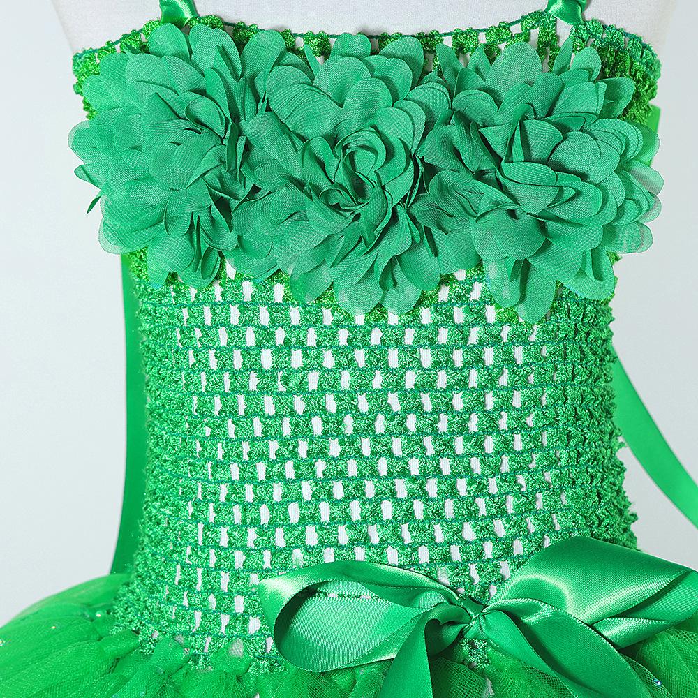 Girls' Green Sequin Tinkerbell Fairy Dress with Puffy Skirt