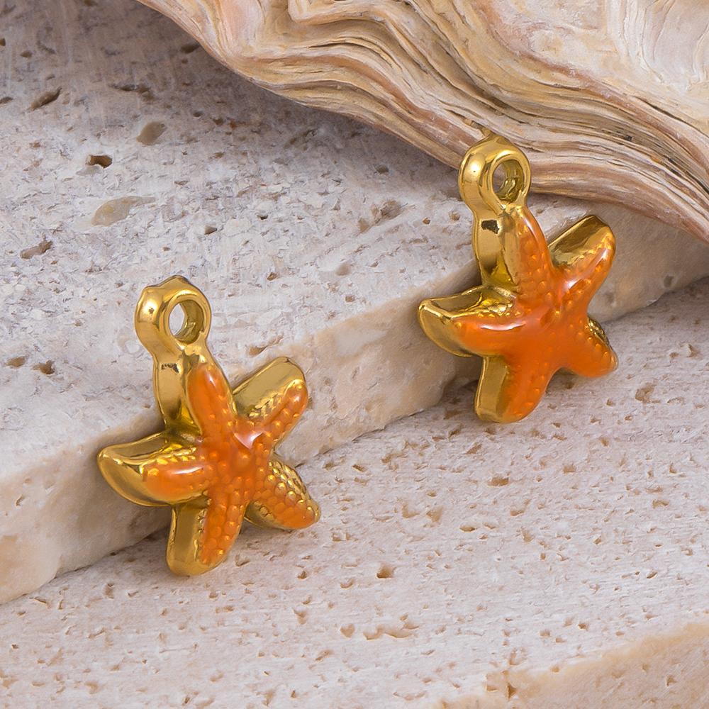 5pcs Fashion Stainless Steel Enamel Golden Starfish Charms Pendants DIY Necklace Bracelet Charm for Jewelry Findings Components