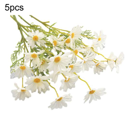 Искусственные цветы Букет хризантем 2 или 5 стеблей 21 дюйм Реалистичный шелк пластик Симуляция Дизайн Устойчивый к УФ Выцветанию Поддельные цветы Дом