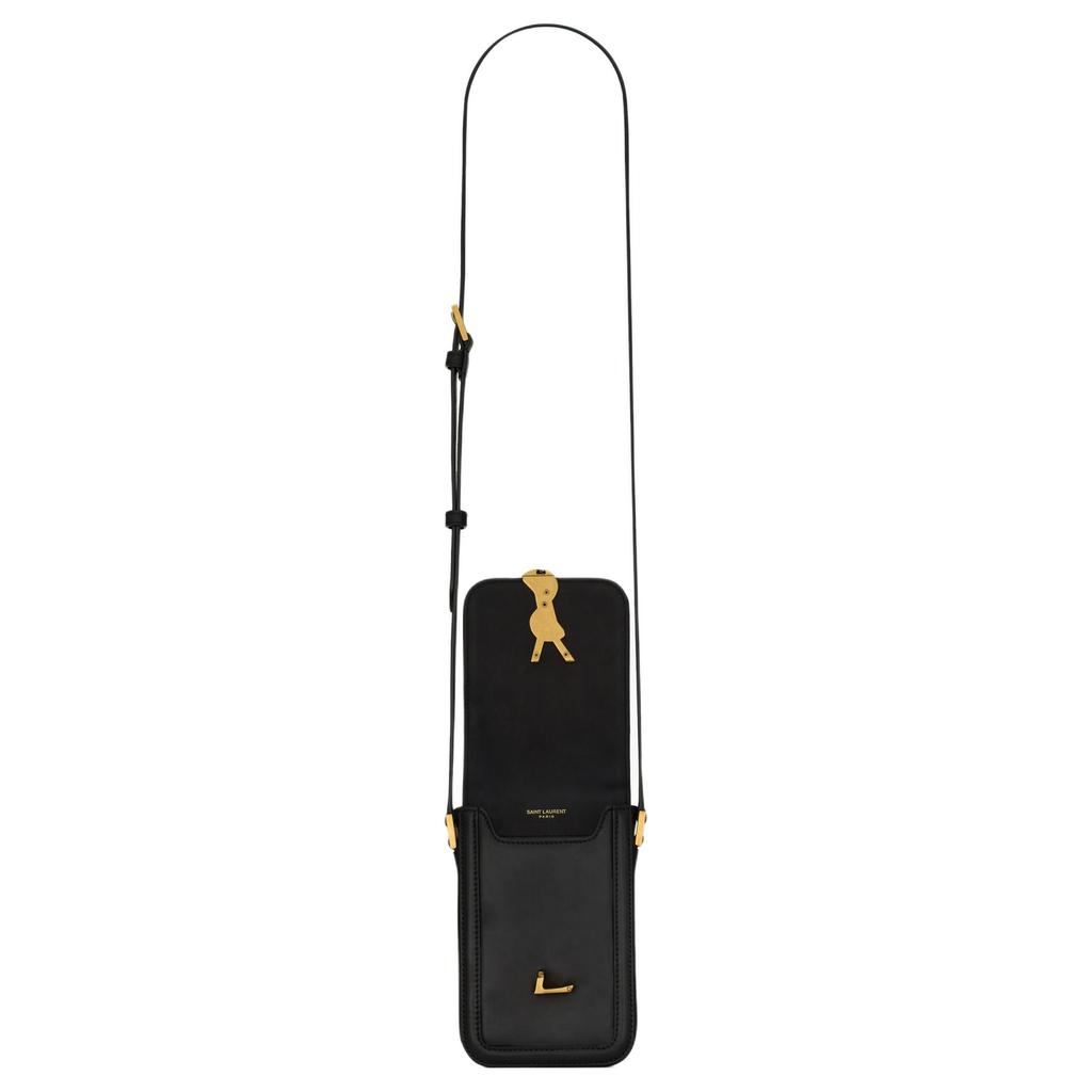 Saint Laurent Ysl Solferino Gold Letter Logo Snap Closure Smooth Leather Mini Crossbody Bag Men bags Black 753963-BWR0W-1000
