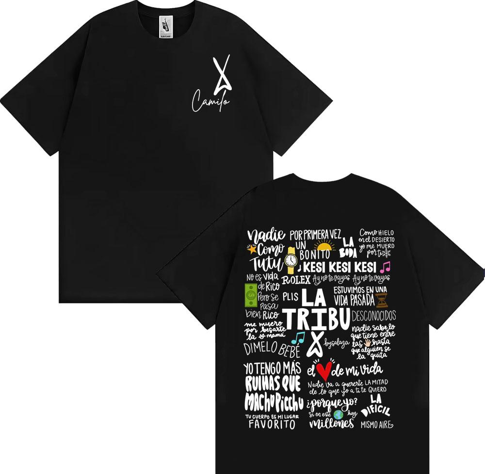 Summer Singer Camilo La Tribu Album Letter Printed Tshirt Mens Fashion Retro Gothic Tshirt High Quality 100 Cotton Tshirt