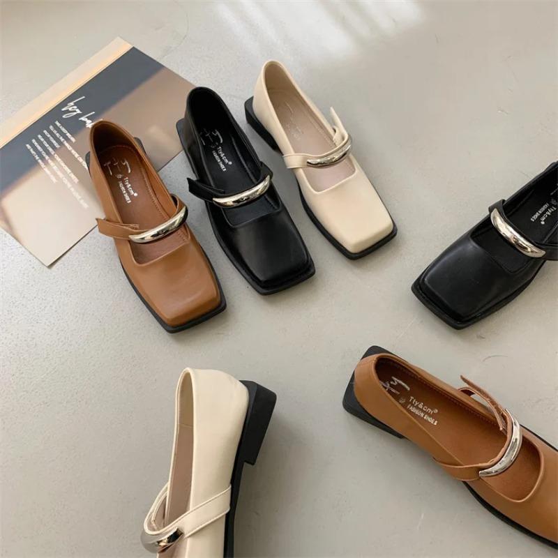 Женские туфли дерби на низком каблуке с квадратным носком Женская обувь из кожи Удобные туфли Мэри Джейн в стиле ретро Женские туфли дерби с квадратным носком