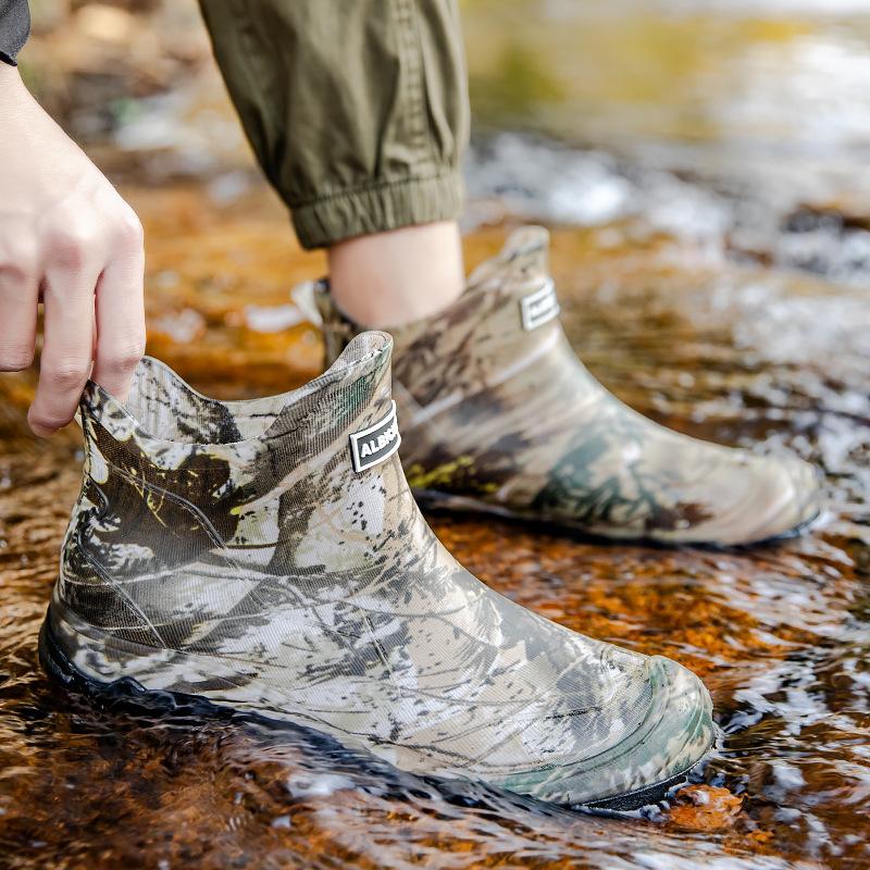 Camouflage Rain Shoes Men's Fishing Waterproof Shoes Large Size 48 Non-slip and Wear-resistant Construction Site Labor Insurance Short Rain Boots Kitc