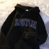 Мужская толстовка с капюшоном Boston Lettering Premium Vintage Print - Обычный крой, Однотонный пуловер с графическим принтом, Повседневная толстовка с длинным рукавом