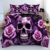 Пододеяльник с 3D-принтом в виде фиолетовых роз и черепов, модный комплект постельного белья в готическом стиле на Хэллоуин с наволочкой, полиэстеровый чехол для одеяла