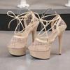 Женская обувь, повседневные летние сандалии из дышащей сетки на тонкой шнуровке, серия 8661, каблук 15 см, платформа 5 см, LFD