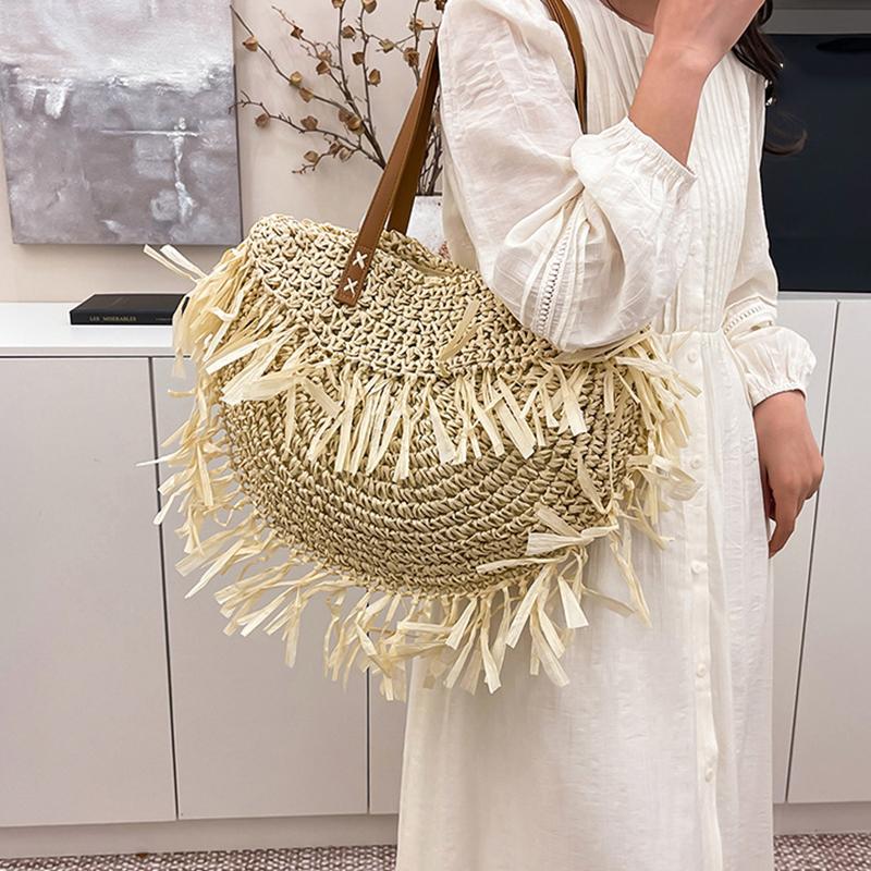 Женская стильная вязаная сумка через плечо с кисточкой, ажурная плетеная сумка, износостойкая пляжная сумка ручной работы, сумки-шопперы