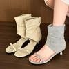 Fashion Comemore Summer New Women Sandal Boots Fashion Round Head High Heeled Women's Shoes Solid Color Open Toe Roman Sandales Female