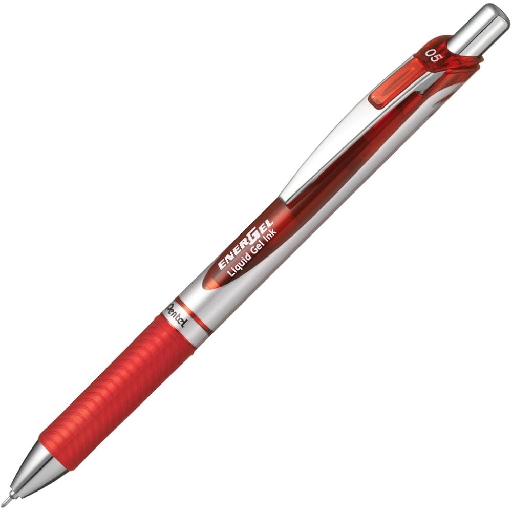 5 шариковых ручек Pentel Гелевые чернила Гелевые Нажимной механизм 0,5 мм Серебристый корпус XBLN75ZB Красный