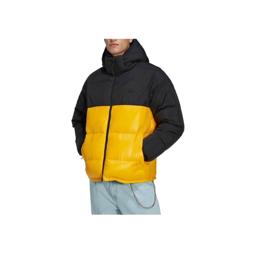 Adidas Originals FW22 Лоскутная куртка-пуховик на молнии с капюшоном и вышивкой логотипа бренда Мужская верхняя одежда черного цвета HL9179