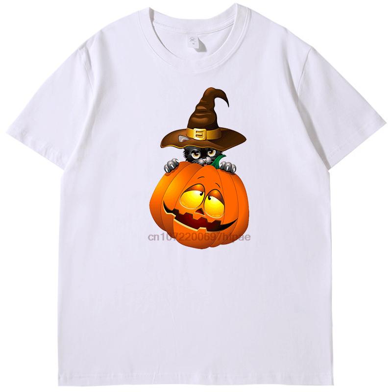 Black Cat Halloween Funny Graphic T Shirts Fashion Unisex Streetwear Cotton New Shirts And Tshirts Summer Mens Print T Shirt