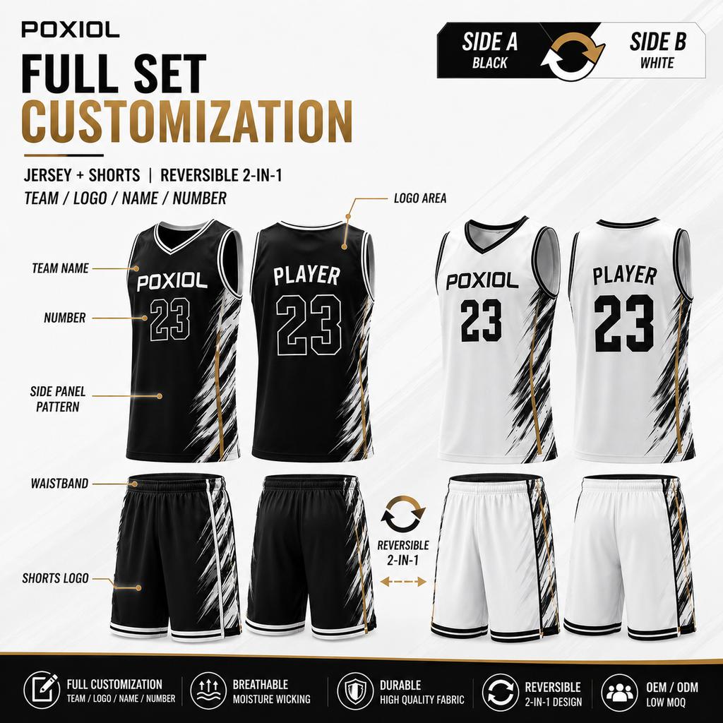 Custom Reversible Basketball Jersey Set Sublimation Team Uniform Kit Quick-Dry Breathable Basketball Wear for Adult/Kids