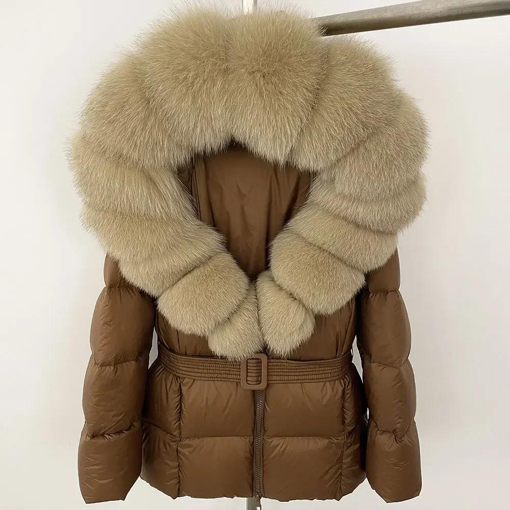 OFTBUY 2024 Белый утиный пух пальто толстый теплый 90% зимняя куртка женская натуральный мех енота лисы воротник с капюшоном женский повседневный