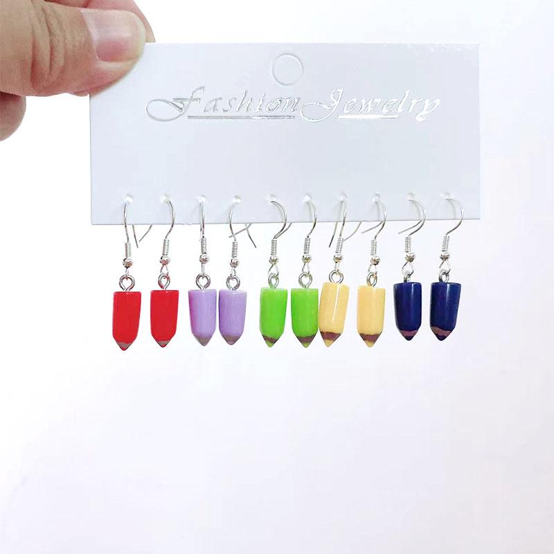 5 Pair Set Small Fresh Colored Resin Pendant Earrings Luminous Turtles Lollipop Ducks Rainbow Cat's Paws Dices Earrings Female