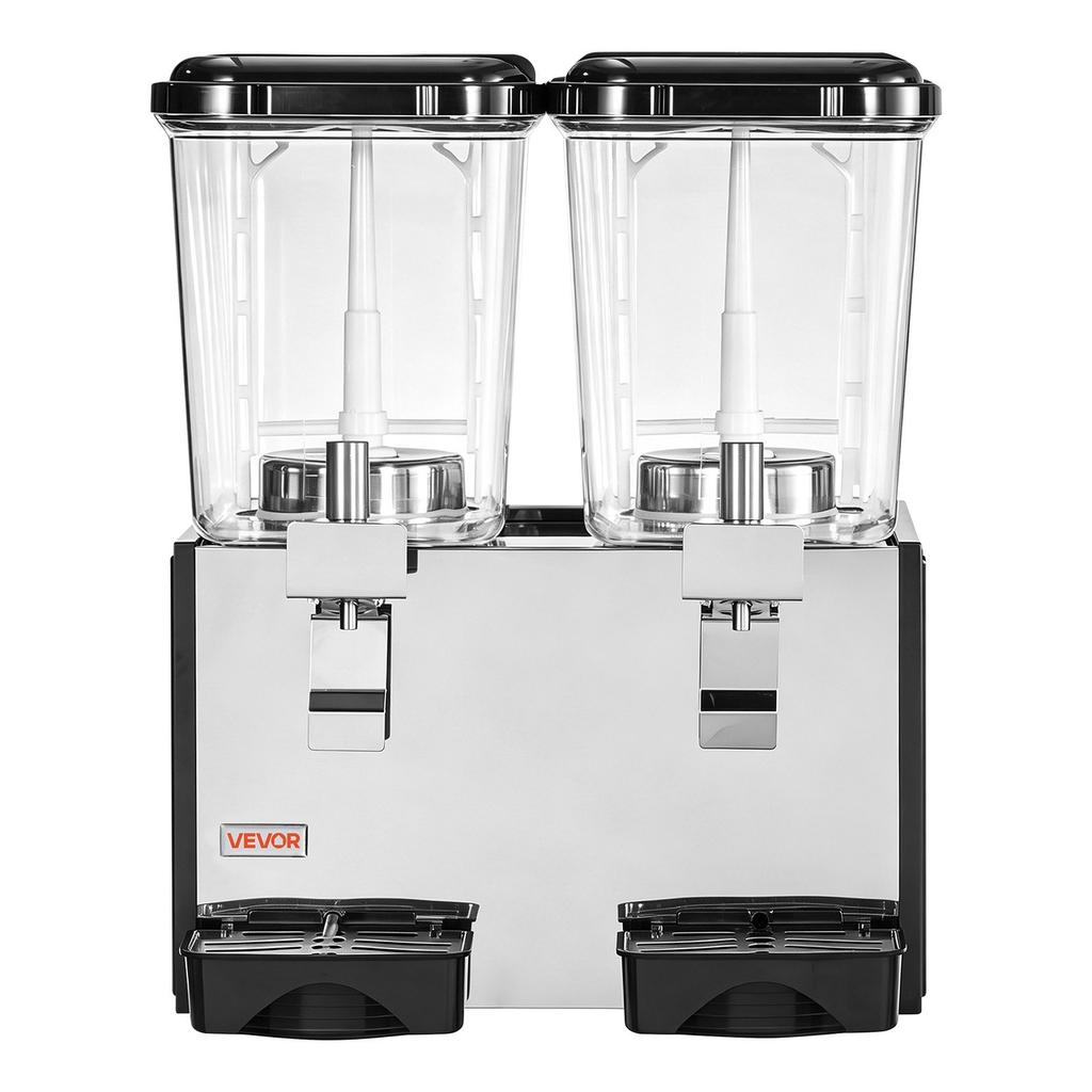 Commercial Beverage Dispenser 2 Tanks 18 L / 19 QT Per Tank, Stainless Steel Juice Dispenser, Ice Tea Drink Machine with 7 to 12 Cooling Temperature,