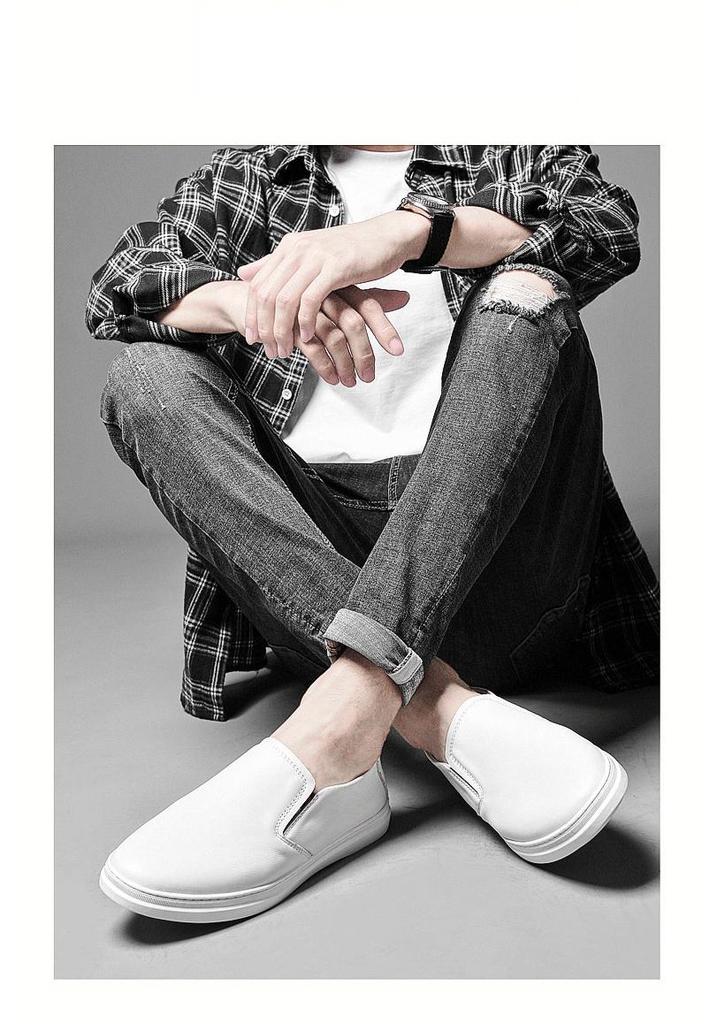 Men's Casual Cowhide Leather White Loafers - Stylish & Versatile for Spring and Autumn