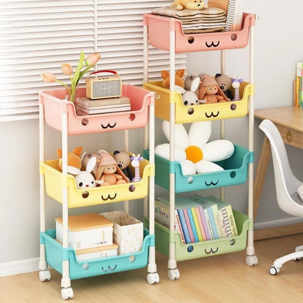 Toy Storage Trolley with Pulley Snack Storage Racks Detachable Simple Trolley Bookshelf Household Large Capacity Movable Trolley