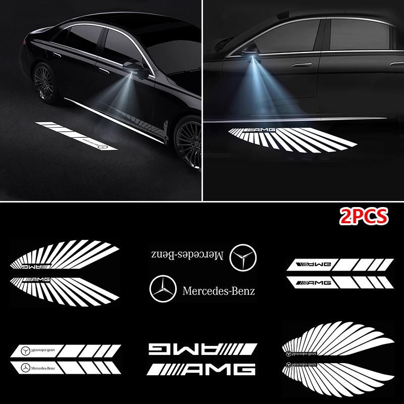 XUY2 2Pcs Car LED Under Side Mirror Light AMG Logo Wing Shape for Mercedes Benz W176 X156 W204 W212 W246 W117 W219 W209 W221 C117