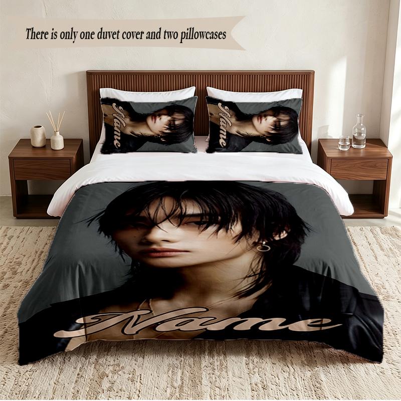 Hyunjin Personalized Custom Name 3‑Piece Bedding Set Soft Duvet Cover Set For Bedroom Home Decor