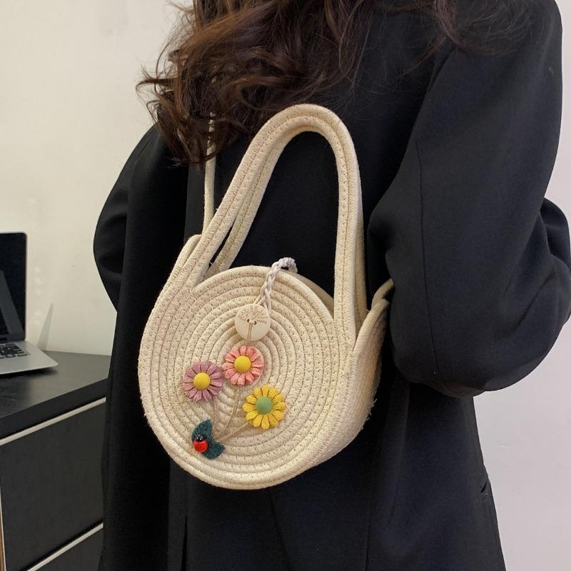 Милая маленькая свежая соломенная сумка, модная мини-портативная маленькая круглая сумка, повседневная сумка через плечо