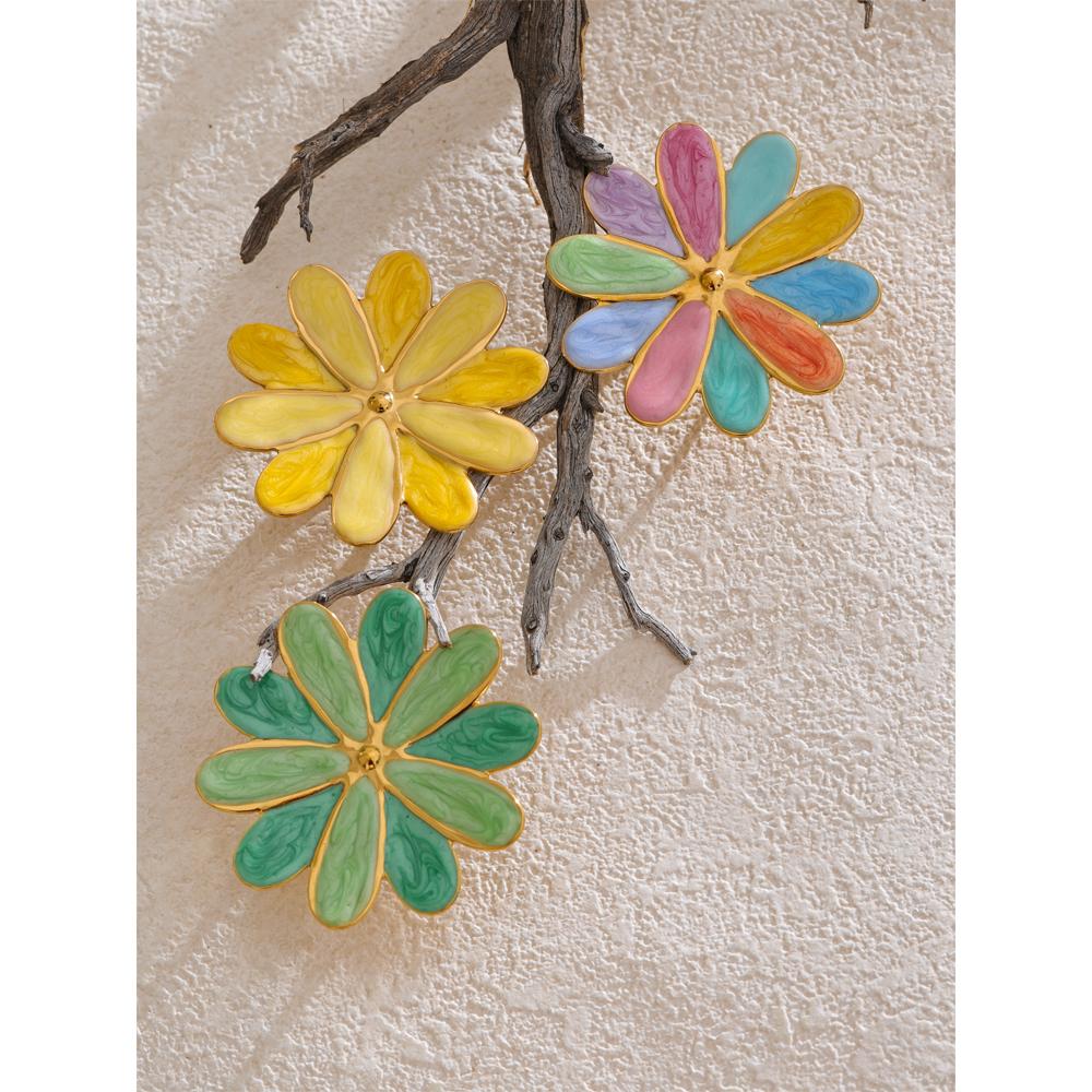Eetit Trendy Colorful Enamel Flower Y2K Golden Ring for Women Summer Daily Stainless Steel Trendy Adjustable Finger Jewelry Gift