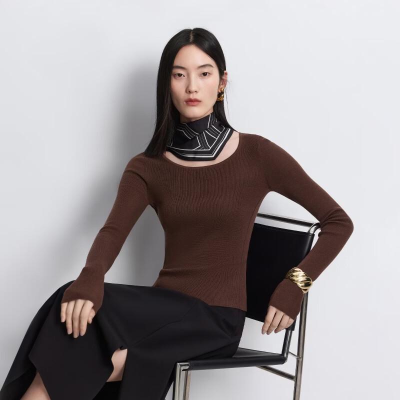 VEROMODA Women's 2026 Autumn Merino Wool Blend Round Neck Relaxed Long Sleeve Knit Top