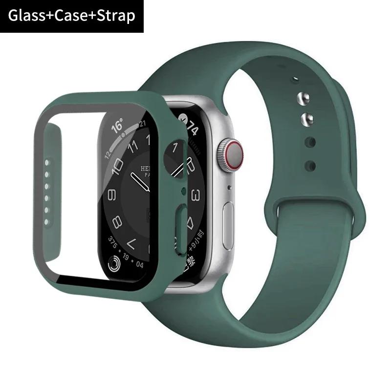 Стекло+корпус+ремешок для Apple Watch band 44 мм 45 мм 42 мм 41 мм 40 мм 38 мм Силиконовый ремешок для часов браслет iWatch series 8 9 7 6 5 4 3 SE