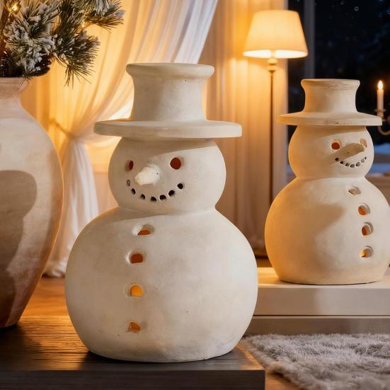 Терракотовый Снеговик Декор Ручной работы Смола Фигурки Снеговика Рождественский Праздник Деревенский Зимний Настольный Декор