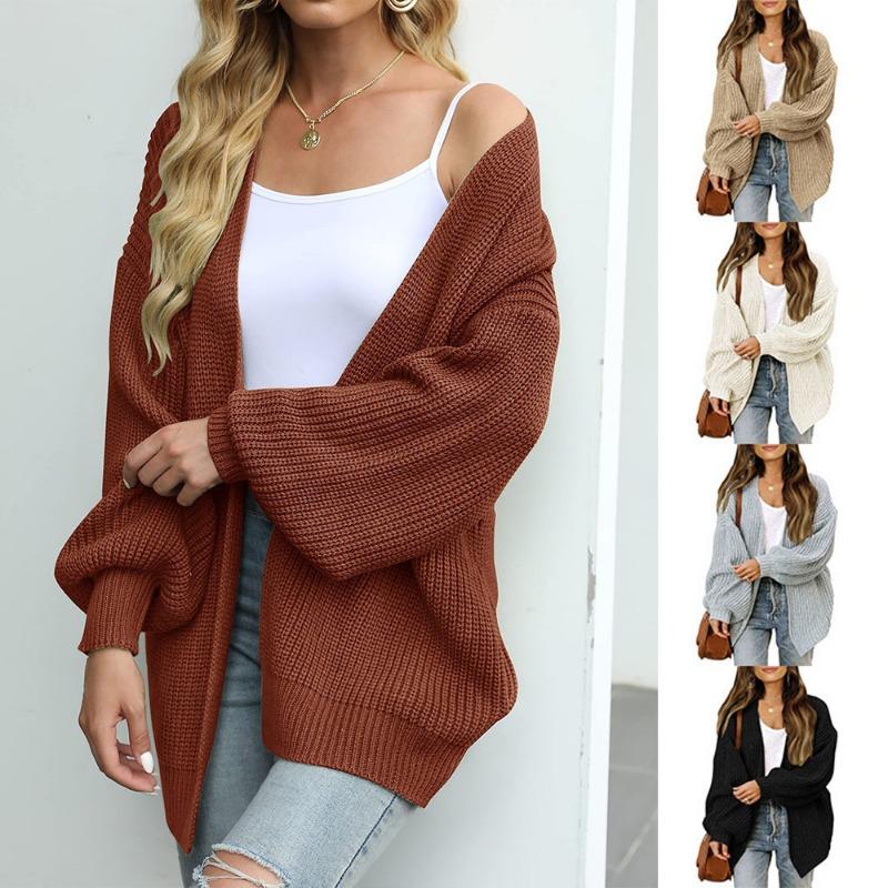 Women Autumn Long Lantern Sleeve Cardigan Sweater Casual Streetwear Fall Tops Coat