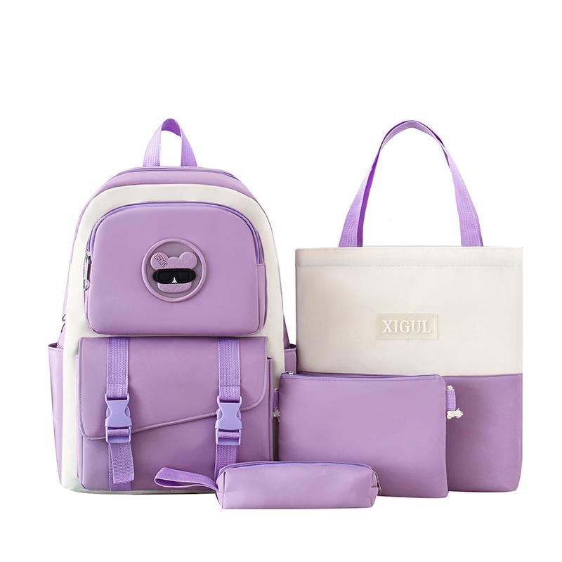Four-Pieces Backpack Set Student Schoolbag Color Block Women's Large Capacity Backpack Campus Backpack