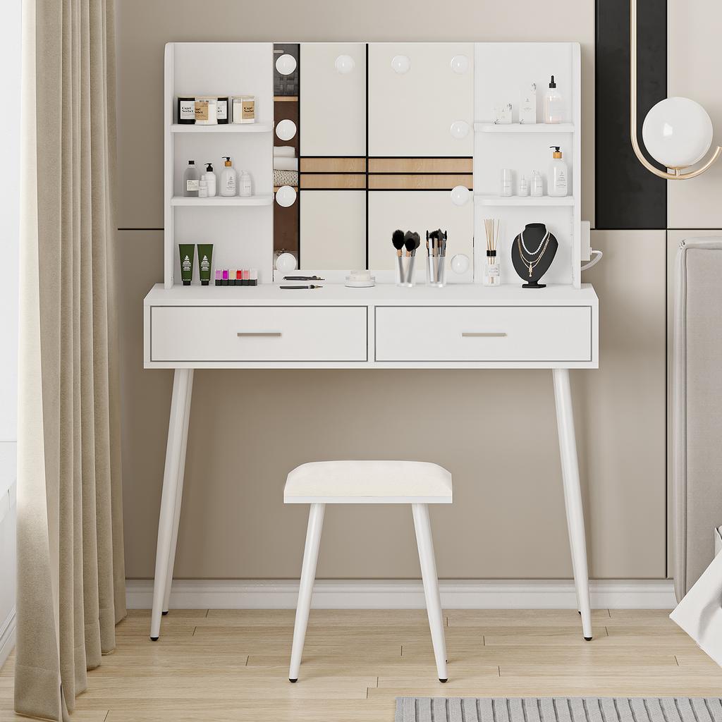 Furniouse туалетный столик с зеркалом, подсветкой, сенсорным выключателем, 3 режима освещения, яркость, регулируемый столовый гарнитур для спальни-студии