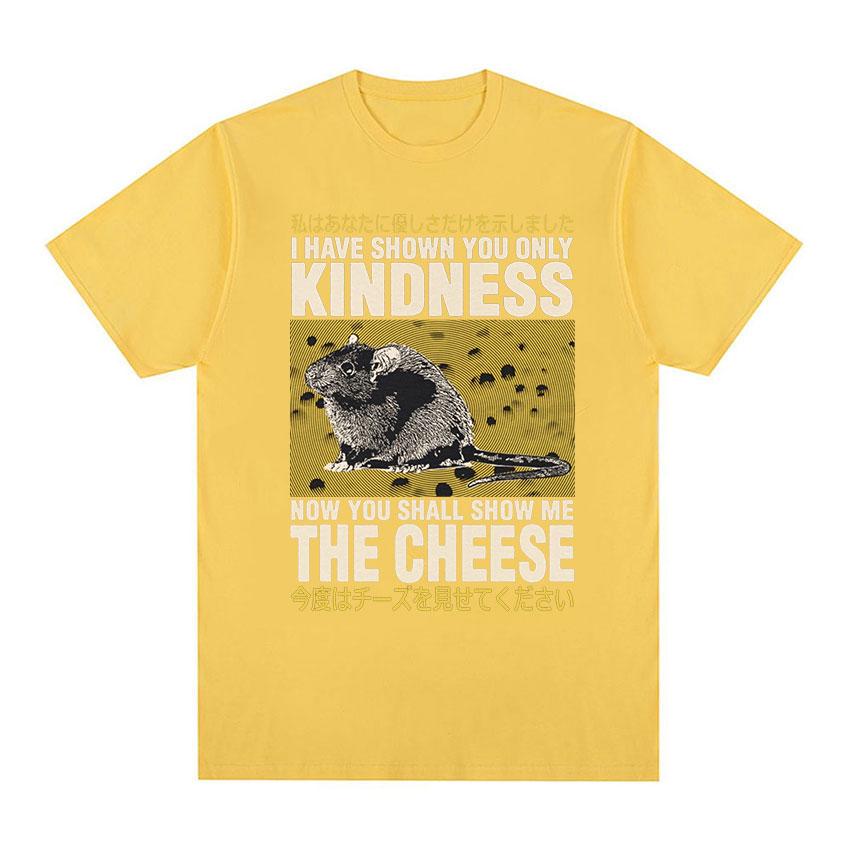 Japanese Rat Show Me The Cheese Funny Graphic T Shirt Unisex Women Retro Gothic Clothing T-shirts Harajuku Oversized Cotton T-shirt
