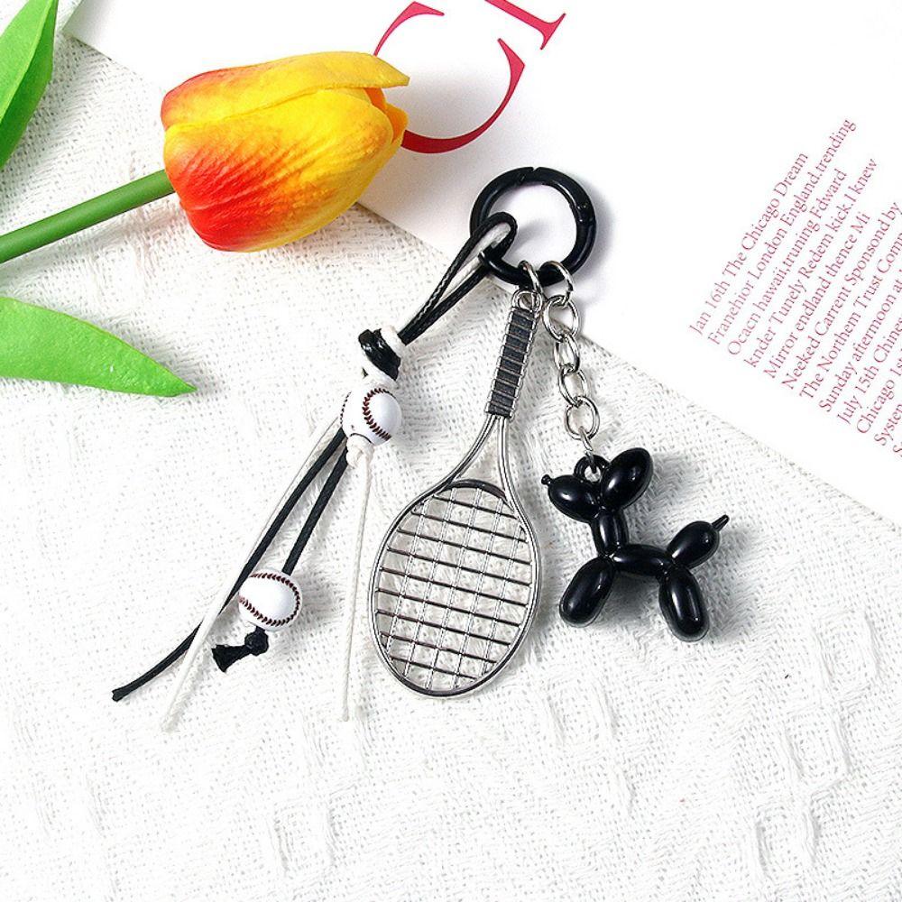 Zinc Zinc Alloy Badminton Keychain Badminton Shape Tennis Racket Rope Keychain  Backpack Decoration