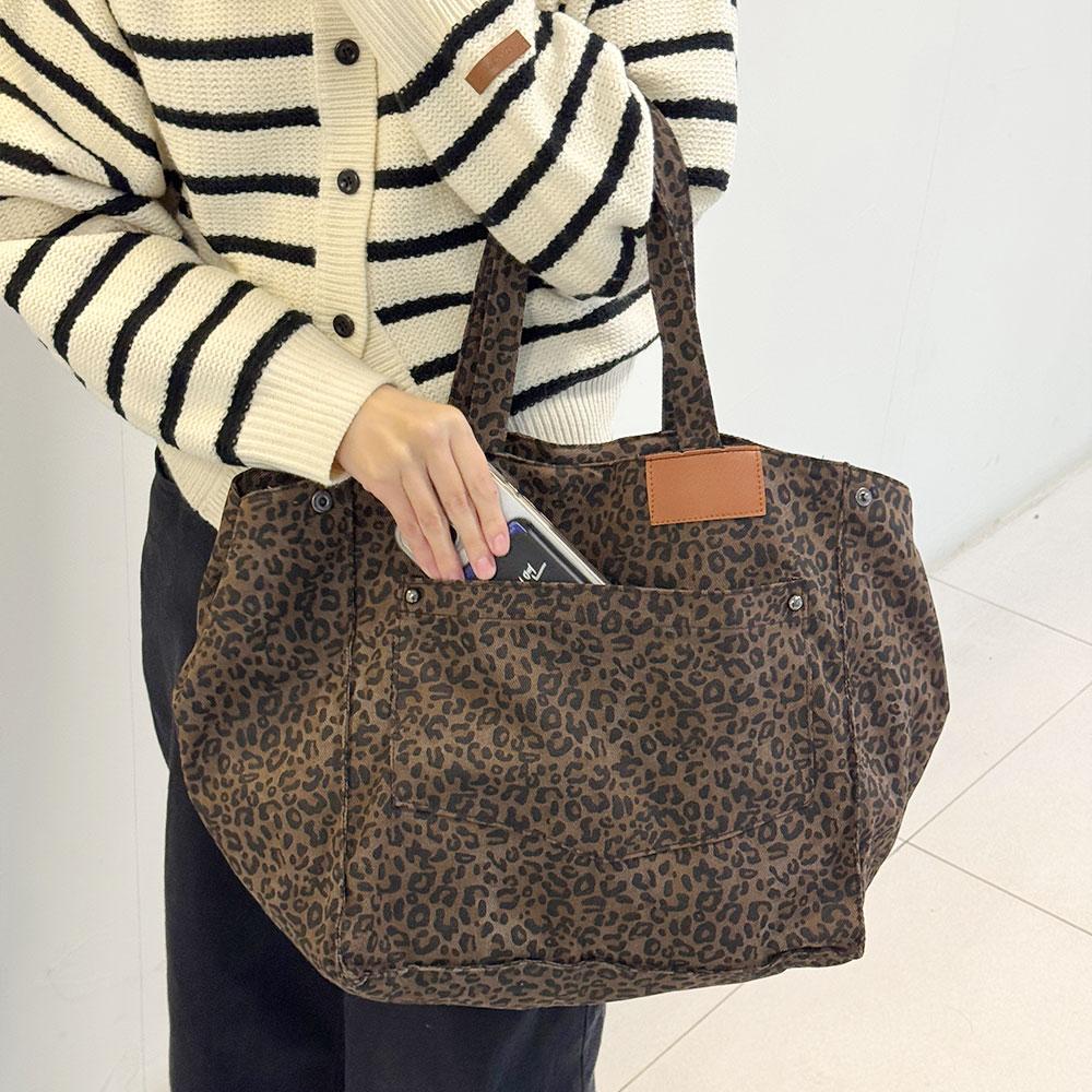 GNB TRD_1619 Daily Leopard Canvas Big Tote Bag