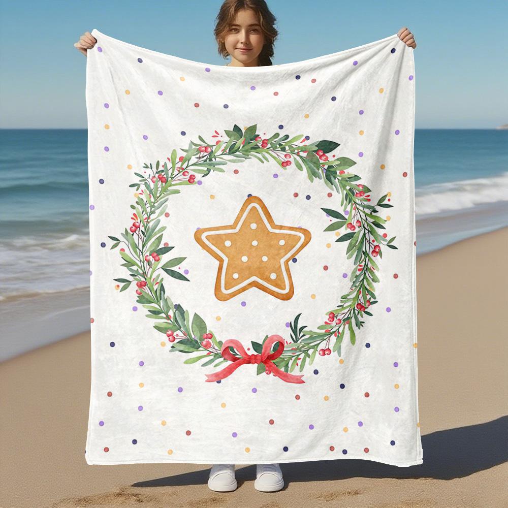 1pc Christmas star Outdoor Flannel Blanket Soft Warm All-Season Throw for Sofa Bed Car Camping Office, Cozy Gift Idea1149S