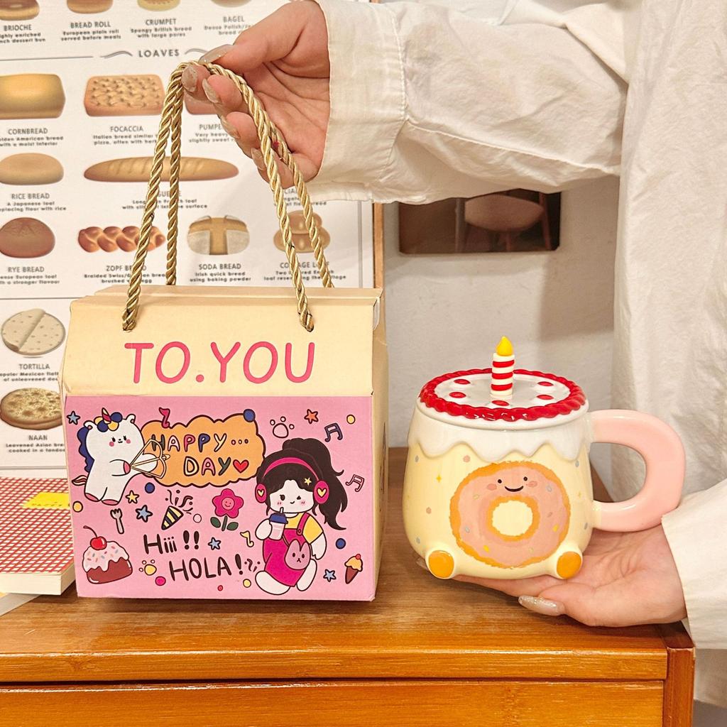 Cute High-Value Water Cup Ceramic Mug With Lid Girls Home Cup Office Breakfast Coffee Milk Cup