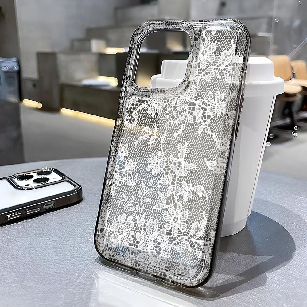 Чехол для iPhone 12 Pro Max Силиконовый белый кружевной Чехол для iPhone Air 15 14 13 17 11 16 Plus Мягкий Чехол Funda