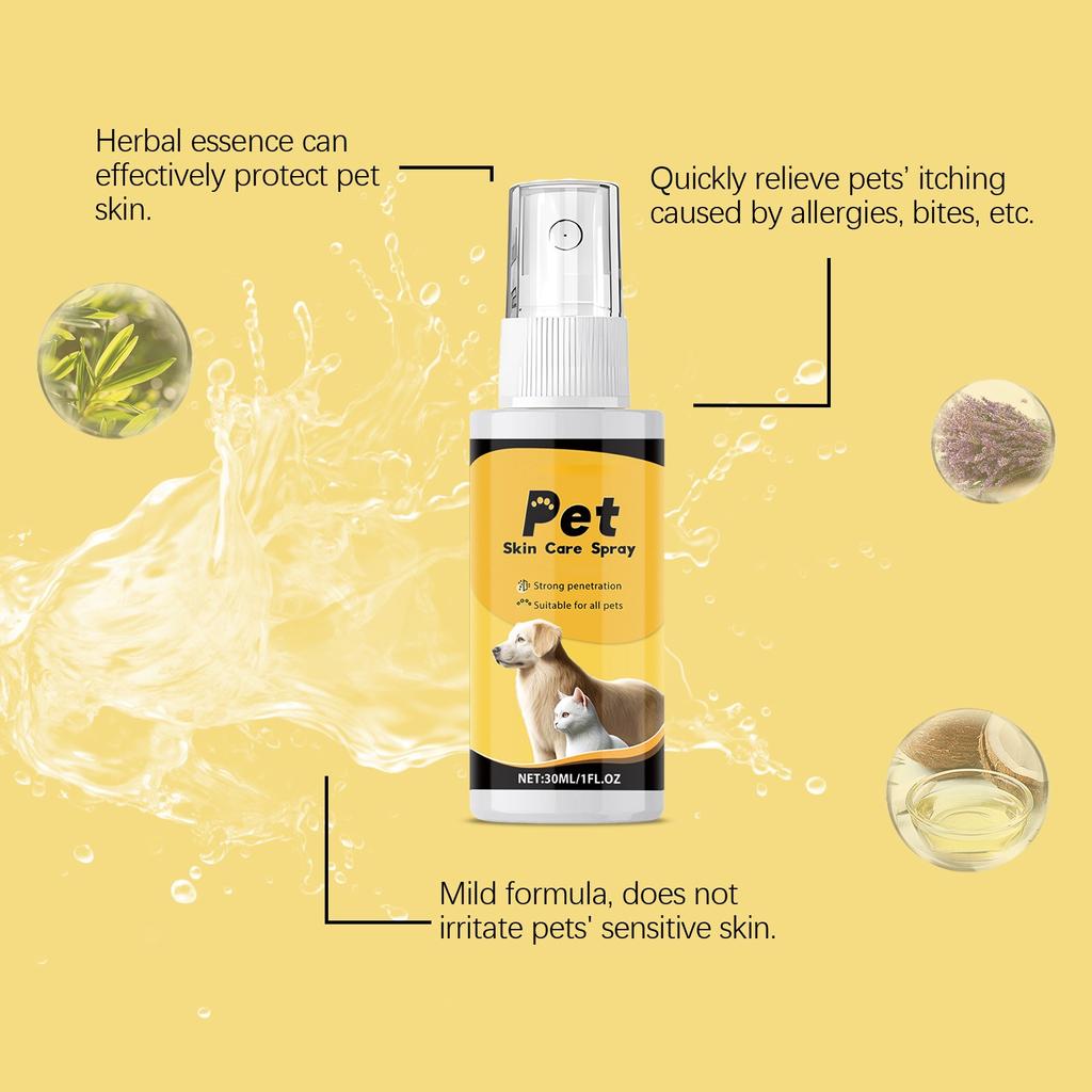 Pet Skin Spray Dog & Cat Skin Care Spray, Soothing Spray Cleansing & Softening Skin, Soothing -Itch Care Spray Nourishing Spray,30ML