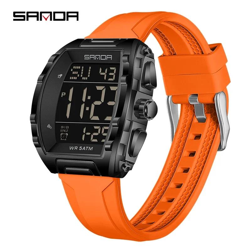 SANDA Sports Men's Digital Watches Waterproof Alarm Stopwatches Man Wristwatches Silicone Strap Military Big Dial Watches